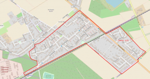 Das Ausbaugebiet in Krefeld Forstwald Feldburg - der rote Rahmen zeigt in welchem Bereich ausgebaut werden könnte