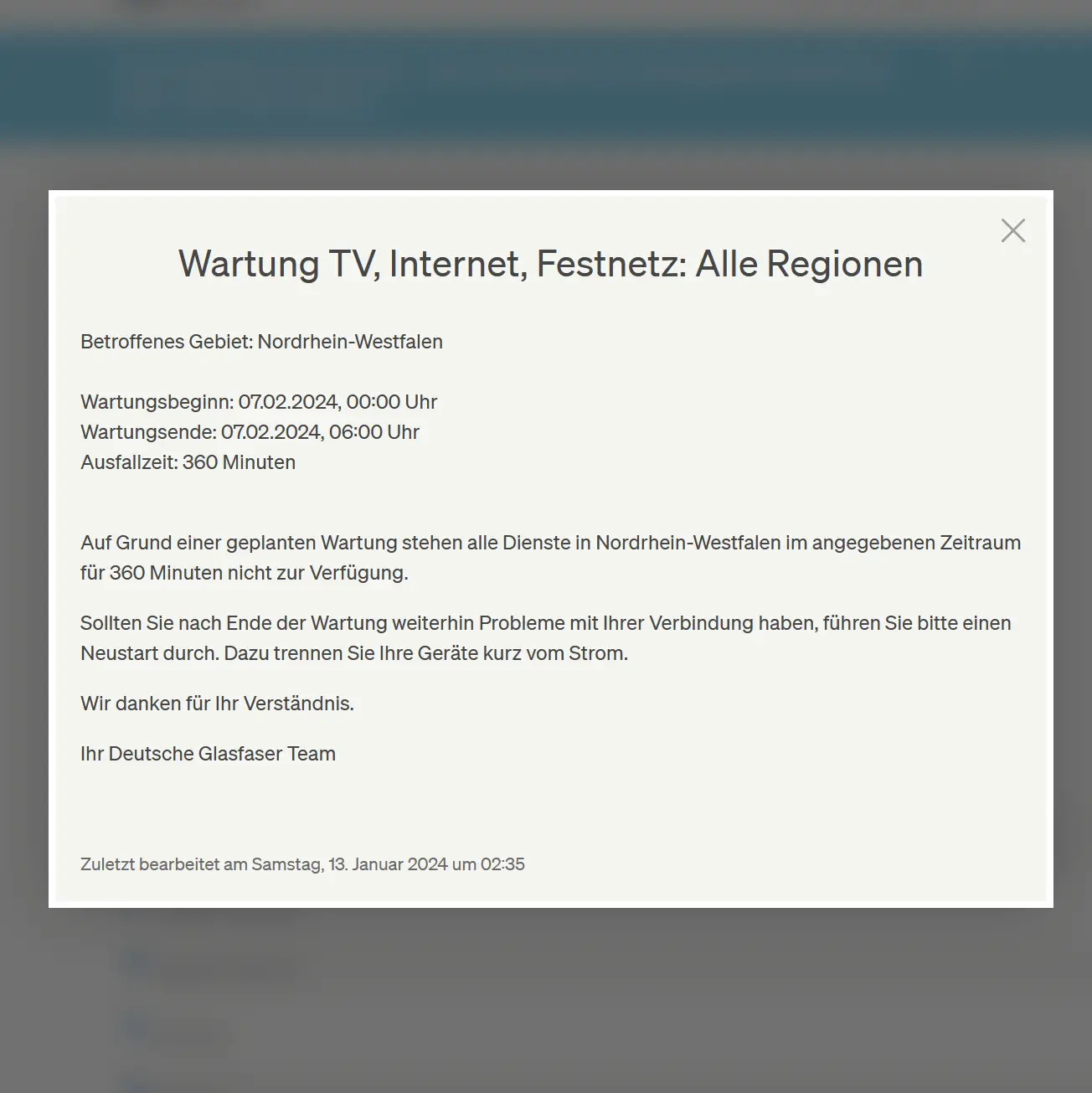 07.02. Wartungsarbeiten am Netz in Krefeld (NRW)