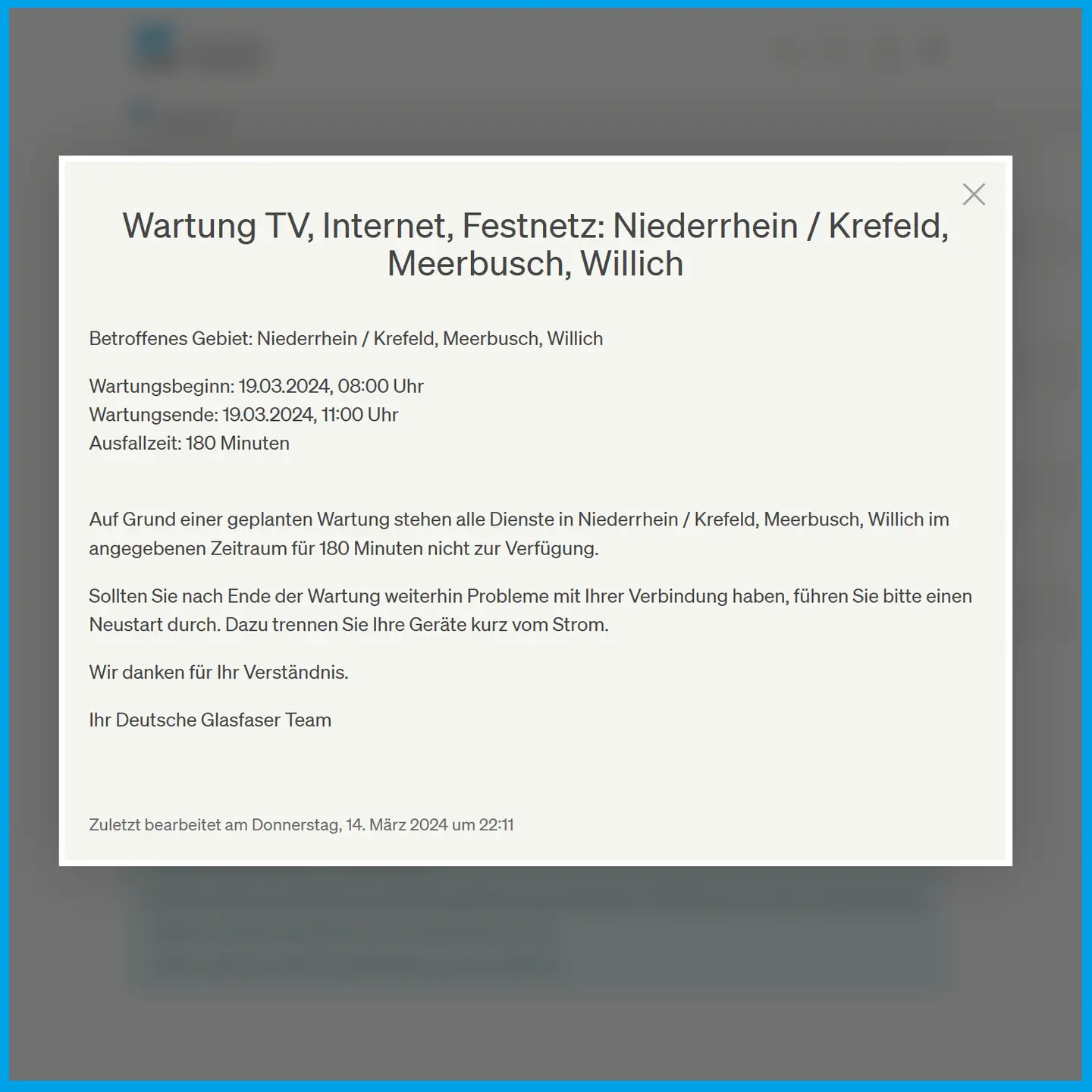 19.03. Wartungsarbeiten am Netz in Gellep-Stratum