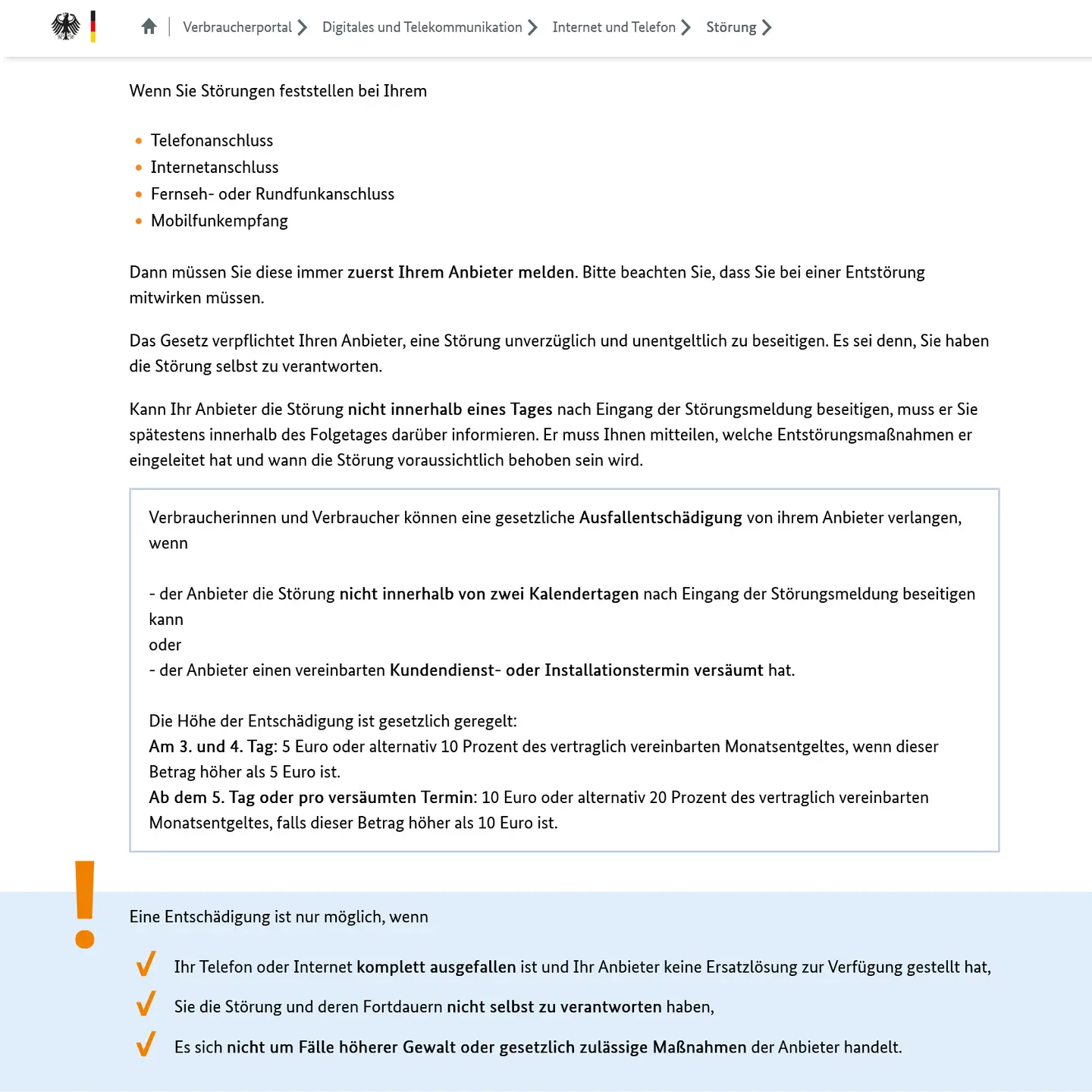 Entsch&auml;dung bei einer St&ouml;rung